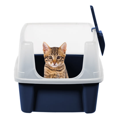 High Sided Open Top Cat Litter Box with Scoop, Navy