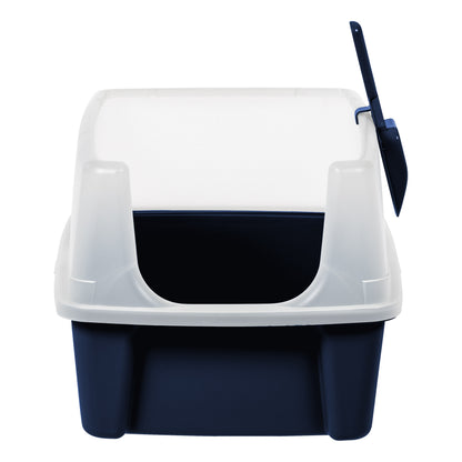 High Sided Open Top Cat Litter Box with Scoop, Navy